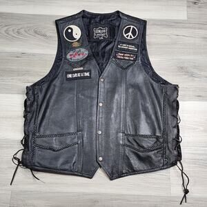 Genuine Leather Vest Women's 48 Black Biker snap